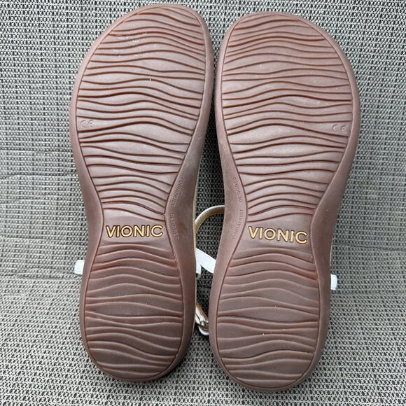 Vionic Womens Size 9 White Miami T-Strap Sandals With Gold Accents - Picture 3 of 9